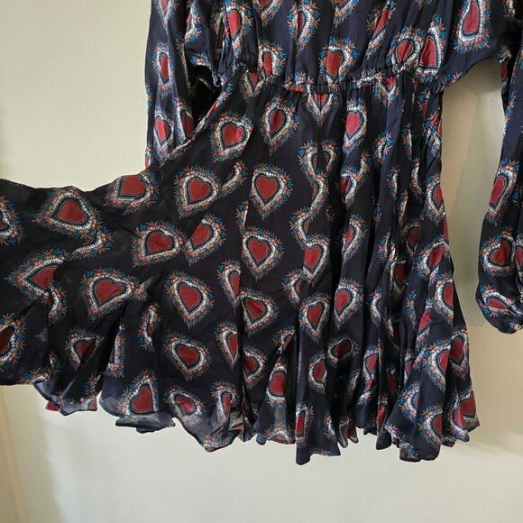 Rhode Caroline Mini Dress Heart Print Mock Neck Size XSmall - Picture 6 of 12